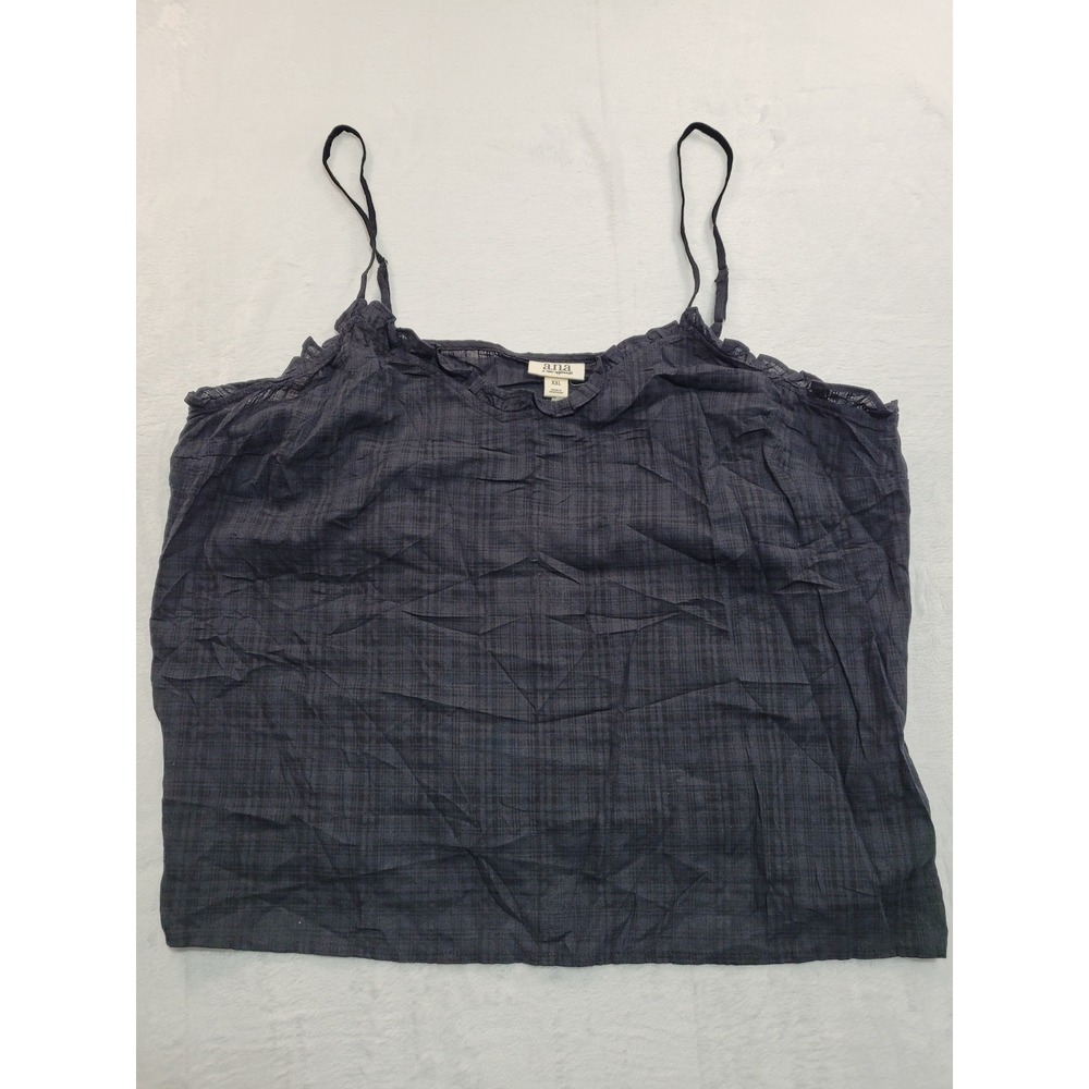 NWT ana Camisole Top Womens XXL black Plaid Ruffle Trim Cotton Rayon Tank Y2K